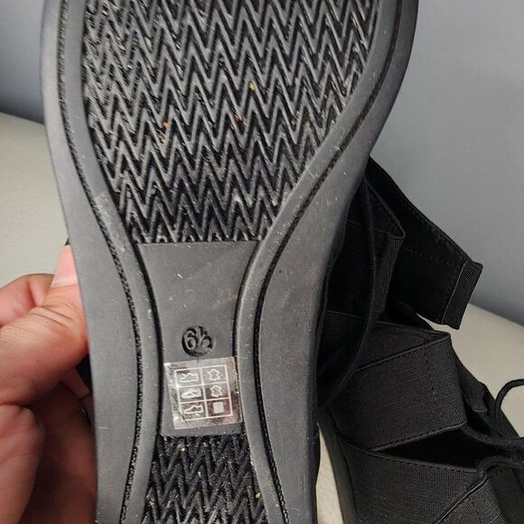 Eileen Fisher Women's Link Sandal Size 6.5 Platform Wedge Black Gladiator Zip Up - Picture 4 of 4